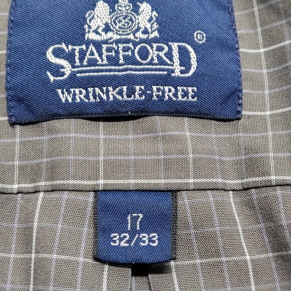 Vintage Stafford Mens Dress Shirt 17 32/33 Button Up Long Sleeve Wrinkle Free - Picture 4 of 14